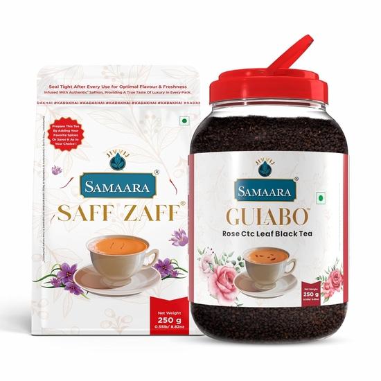 Samaara Saffron Rose Tea 250gm | Kesar Gulab Flavoured CTC Assam Black Leaf Tea | Chai Patti Powder