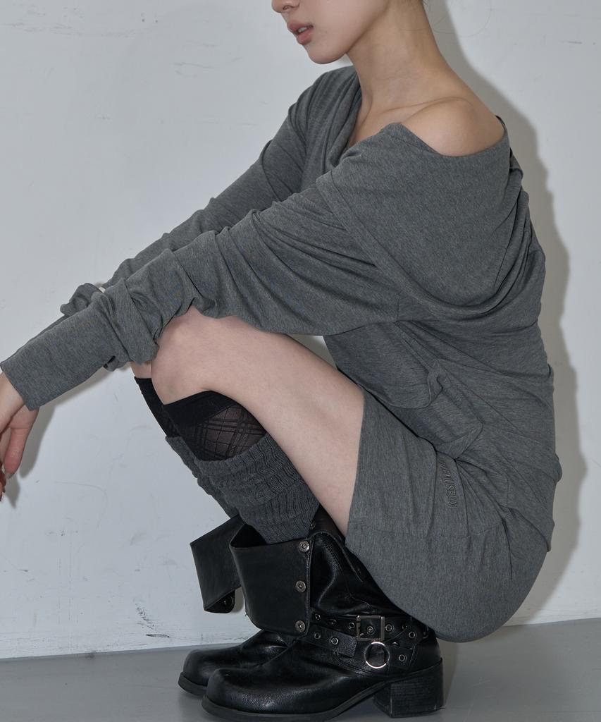 G Museum Cowl Hood Drape Dress (Melange Gray)