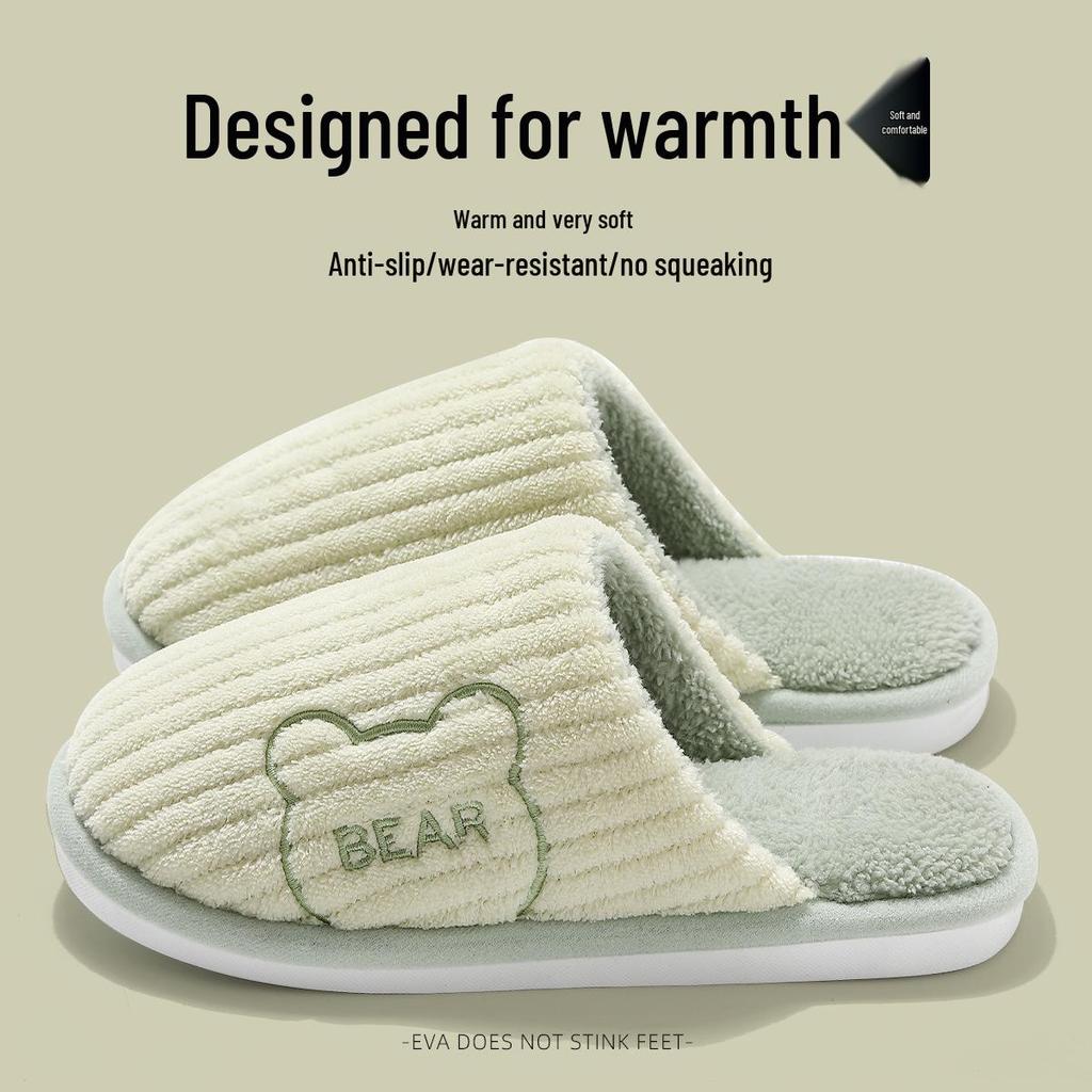 Мужские зимние хлопковые плюшевые домашние/уличные тапочки 2025 - с толстой подошвой и закрытой пяткой.