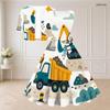 Women Plus Size Two Piece Dress Set Short Sleeve Cropped Shrug Square Neck Sleeveless Tie Waist Flared Long Cartoon Vehicle Printed White