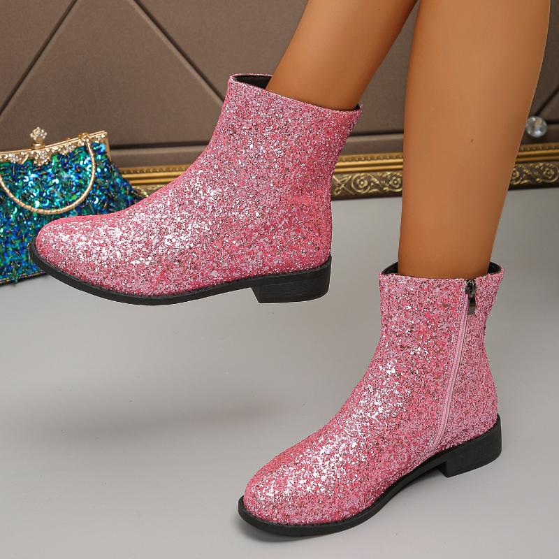 Fashion Ankle Boots for Women 2024 Autumn Winter New Style Shiny Fashion Women's Boots Casual and Versatile Back Zipper Platform Boots