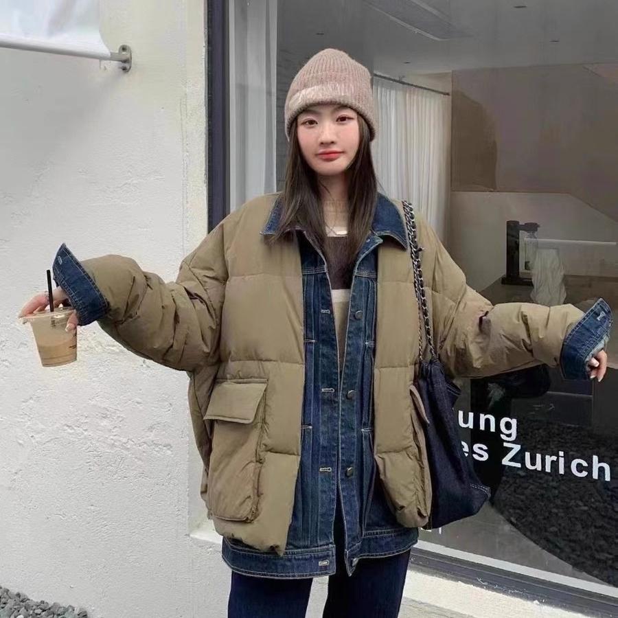 Комфортное зимнее джинсовое пальто с хлопковой подкладкой из двух частей с большими карманами для женщин