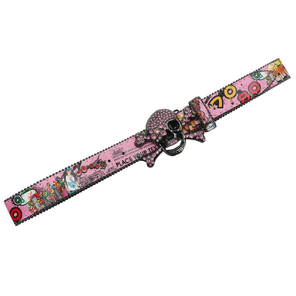 Новый ремень с граффити в виде черепа с бриллиантами, повседневный, универсальный, индивидуальный, украшенный стразами, европейский и американский, универсальный