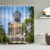 Lotus Buddha Rose Flower Green Leaves Lavender Butterfly Bathroom Accessories Set Shower Curtain with 12 Hooks