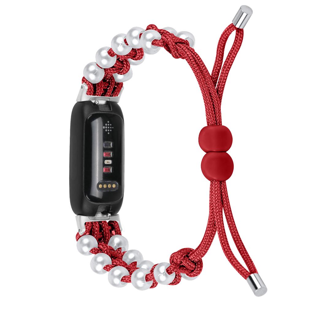 Для Fitbit Inspire 3 Жемчужный Декор Регулируемый Плетеный Веревочный Наручный Ремешок Стильный Ремешок для Смарт-часов