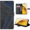 Case - E.F.Connection - for Xiaomi Redmi Note 13 5G - Leather Effect - Black-Navy Blue - Shockproof - with 2 Tempered Glasses