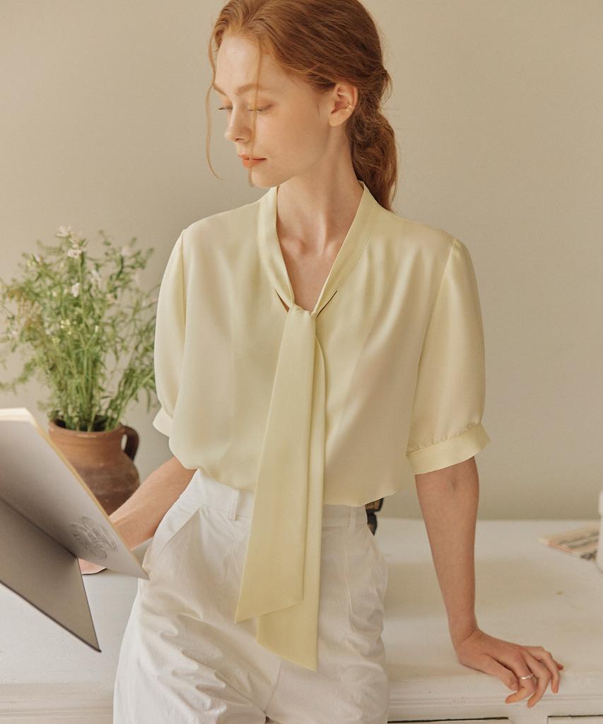 ZEROSTREET [7 Colors] Short Sleeve Tie Blouse