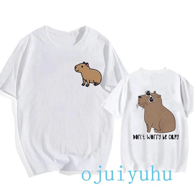 Модная футболка с капибарой для мужчин/женщин, футболка европейского размера, забавные футболки с капибарой в стиле Харадзюку, топы с мультяшным манга Y2k 90-х годов, гранж-футболка, одежда