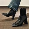 Женские ботильоны на высоком каблуке, высококачественные лакированные ankle boots, ботильоны с характером, облегающие, короткие, роскошные кожаные ботильоны на высоком каблуке