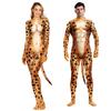 Iootiany Sexy Animal Leopard Print Tight Adult Bodysuit Couple Role Play Leopard Suit With Tail Muscle Tight Fitness Clothes