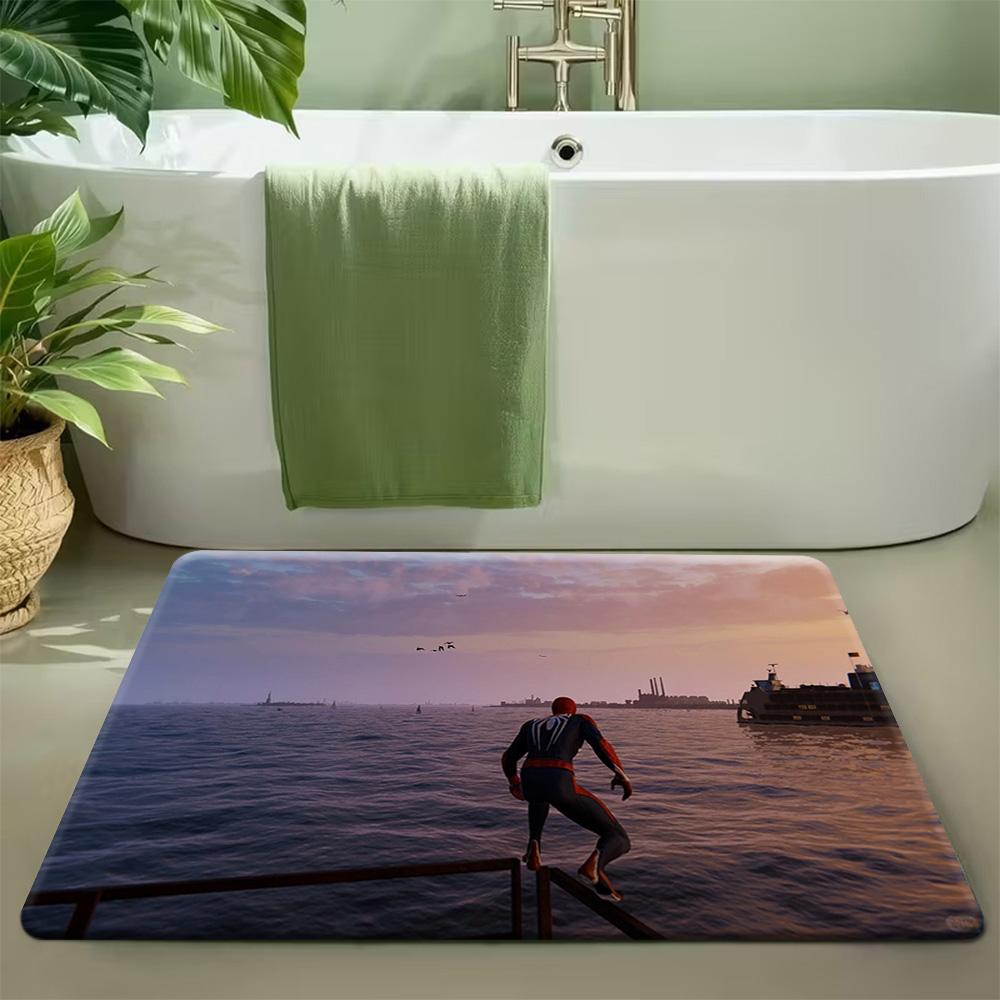 Authorized 1pc Marvel 2D Flat Printed Spider-Man Polyester Doormat, Ideal for Home Entrances, Bedroom And Bathroom Doors, Easy