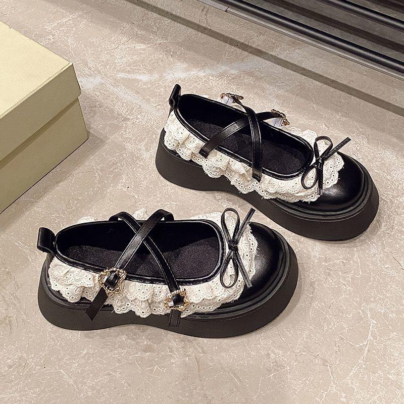 Fashion Mary Jane Single Shoes Women's 2025 New Spring and Summer French Shallow Mouth Round Head with Skirt Platform Small Leather Shoes Women