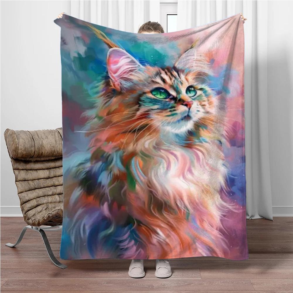 8 Size Colorful Cat Flannel Throw Blanket,Soft Throw Blanket for Home Bedroom Bed Sofa Picnic Travel Office Cover Child Gift
