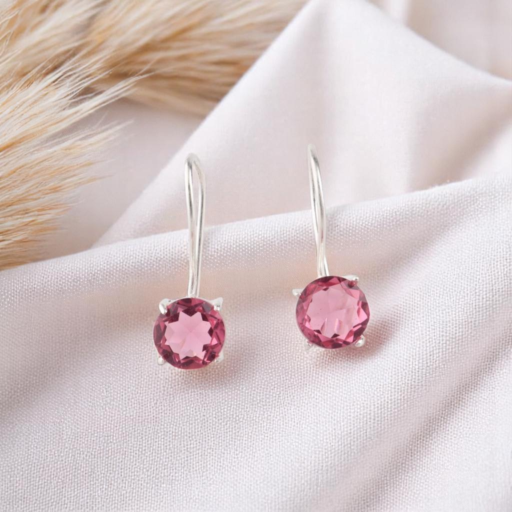 Pink Tourmaline Gemstone 925 Sterling Silver Jewelry Handcrafted Earrings 0.92" EE-174-6