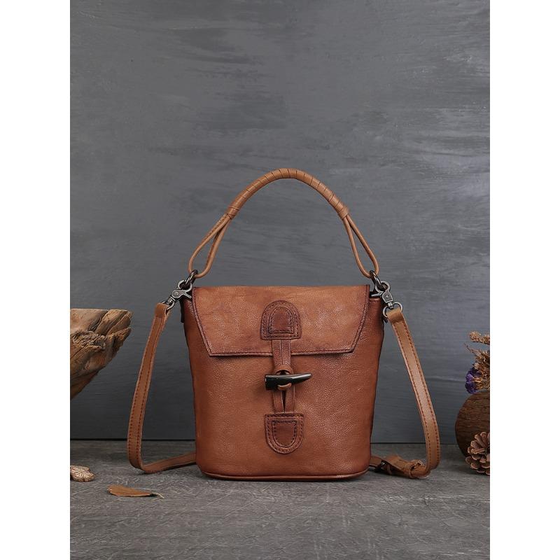 Женская сумка Street Vintage Bucket Baotou Layer Cowhide All-in-one Handbag Изысканная высококачественная сумка Sense Crossbody