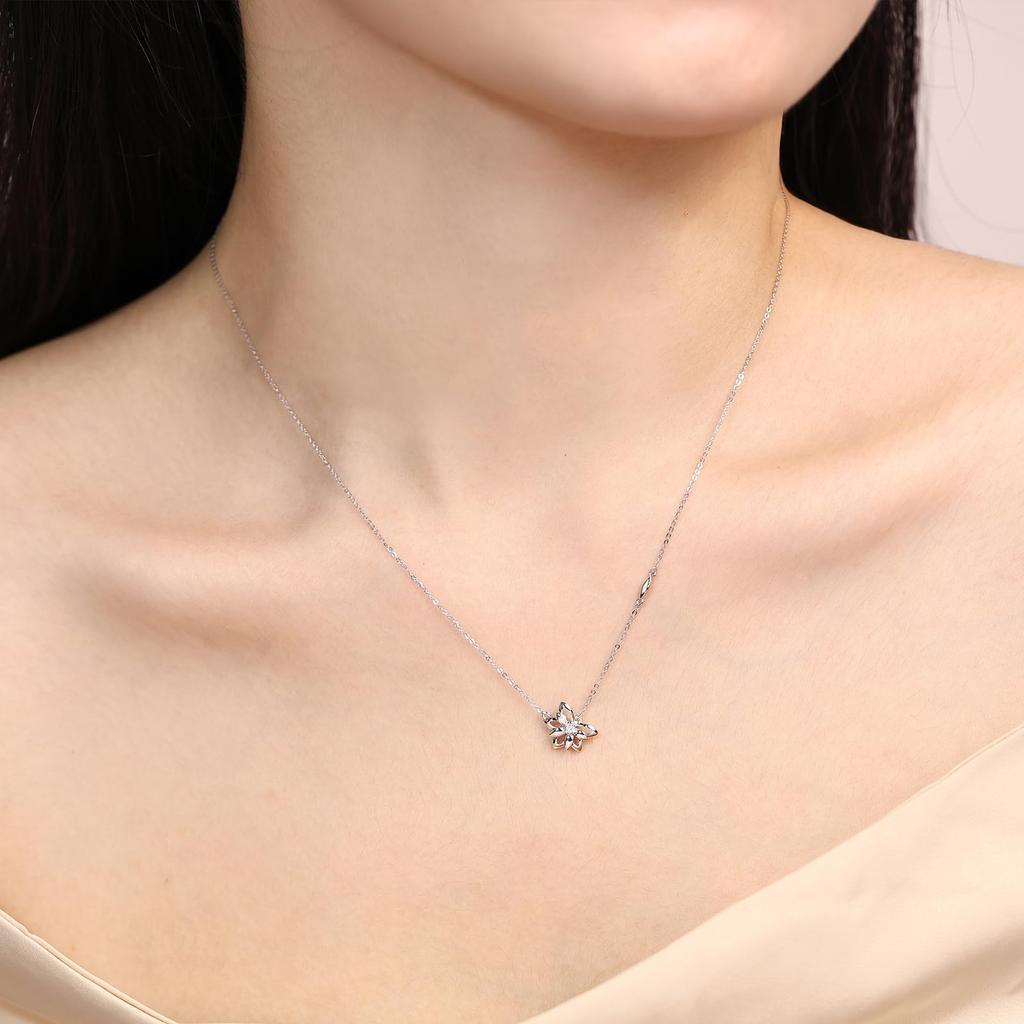 Necklace Diamond Platinum Lab Grown Diamond Lotus Pendant Lotus Flower Day Christmas Birthday Anniversary Present Gift Wrapping Included [FANCIME]