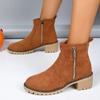 Fashion British Style Women Shoes 2024 Classic Round Toe Women's Zipper Boots Fashionable and Versatile Square Heel Shoes Botas De Mujer