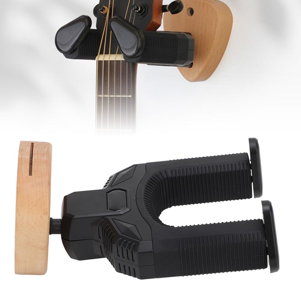 Guitar Wall Mount Automatic Lock Holder Wooden Base Instrument Neck Hanger for Guitar Bass U