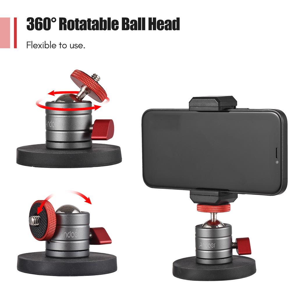 Andoer Mini Ball Head Вращающаяся на 360 градусов шаровая головка для штатива из алюминиевого сплава с магнитным основанием для телефона