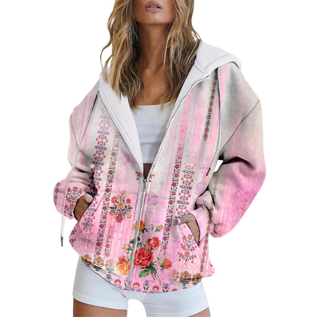 Зимняя толстовка с капюшоном с принтом, спортивная одежда, пальто для женщин, толстовки с капюшоном на молнии и 3D-карманом, осенняя женская одежда