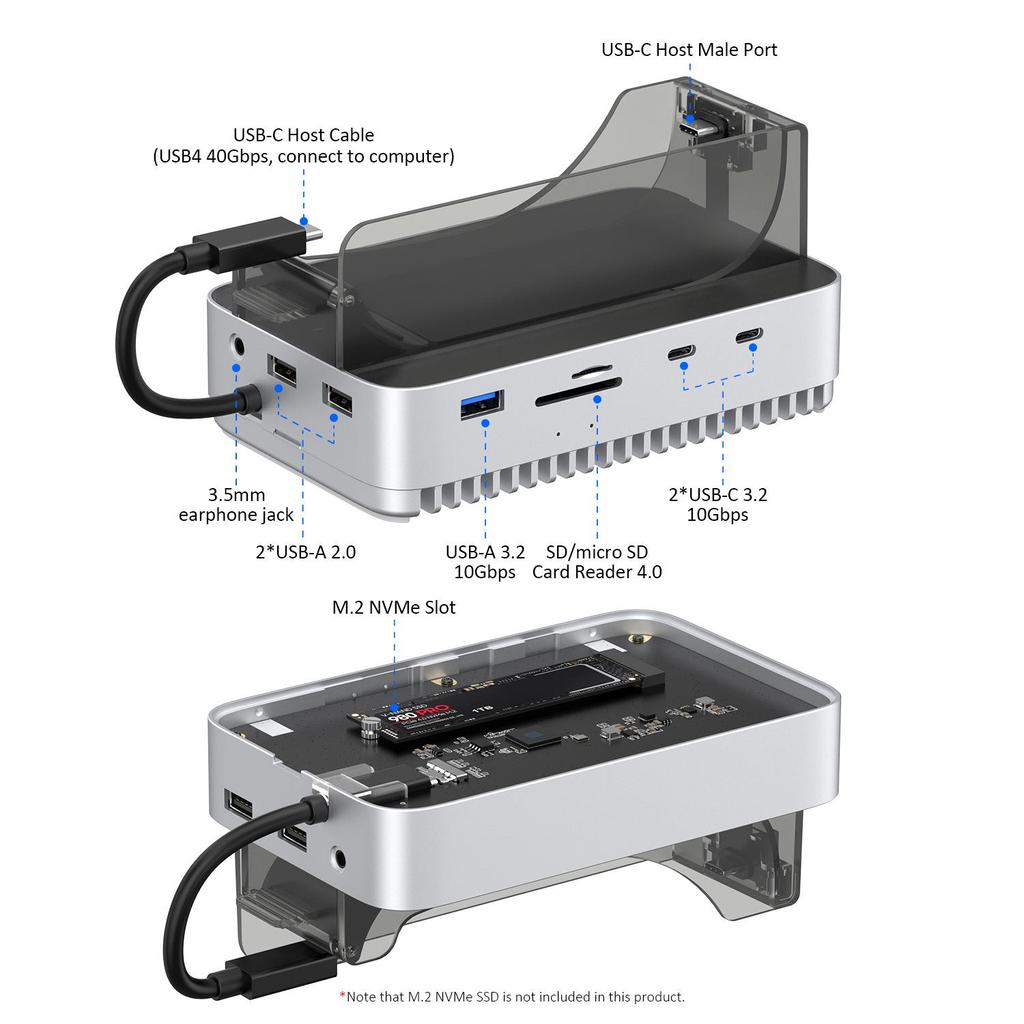Вертикальная подставка Thunderbolt 4/5 для Mac mini M4 и корпус для внешнего жесткого диска, 40 Гбит/с