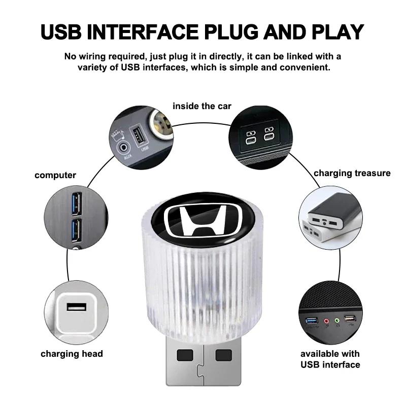 2025 Car New Honda 1Pcs USB Car LED Light Auto Interior Atmosphere Light Emblem For Honda Jazz City Civic Inspire Accord FIT HRV