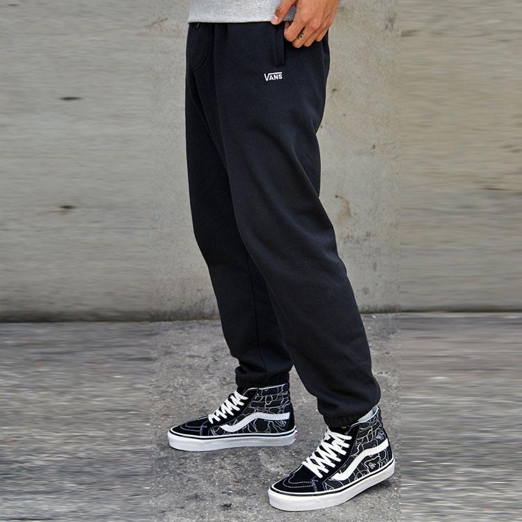 Vans Штаны мужские спортивные с манжетами из плотной трикотажной ткани с флисовой подкладкой, черные VN0A3HKNBLK