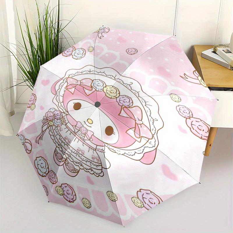 Pink Flowers My Melody Automatic 3-Fold Umbrella Design, Cute Cartoon Pattern, Portable Outdoor Umbrella, Perfect, Holiday Gift for Disney fans.Y077