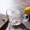 Large Capacity Flower Pattern Breakfast Cup Transparent Glass Mug Water Cup Coffee Cup Milk Cup Mug Afternoon Tea