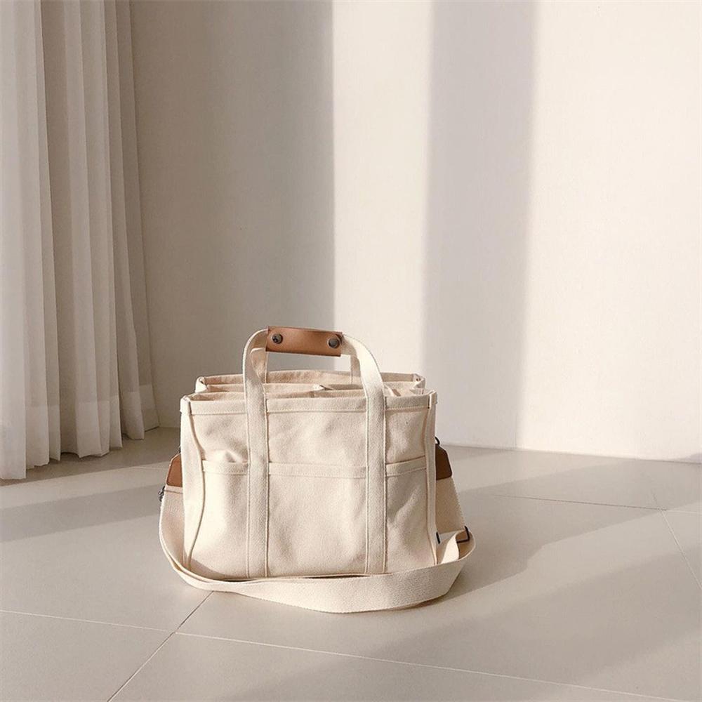 Canvas Tote Bag Handbag Women Crossbody Shoulder Bag Multifunctional Mommy Diaper Bag with Multiple