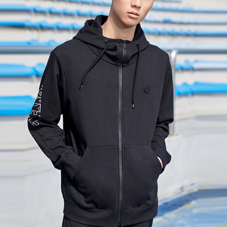 Li Ning Sports Basketball Series однотонная открытая спереди повседневная толстовка с длинным рукавом мужская толстовка с капюшоном черная AWDR055-3