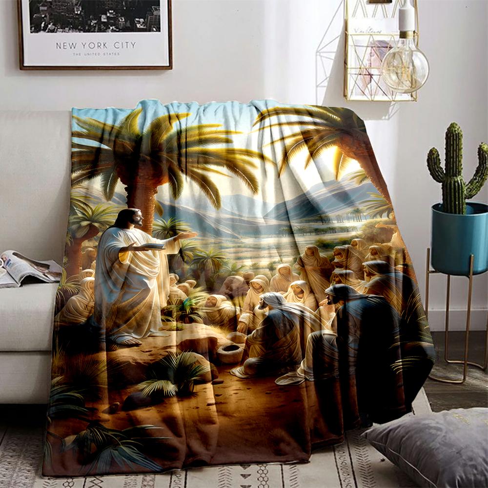 Sermon Scene with Palms and FollowersFlannel blanket for bedroom, living room, sofa, and nap