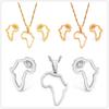 Anniyo SMALL African Outline Map Necklaces Stud Earrings Sets Gold Color Stainless Steel Africa Map Jewelry Party Sets #152521