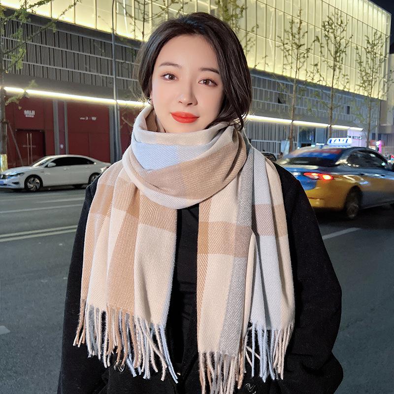 Шарф женский универсальный клетчатый утолщенный студенческий парный шарф мужской кашемировый теплый