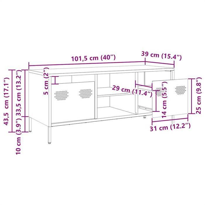 VidaXL Meuble TV rose 101,5x39x43,5 cm acier laminé à froid, support TV, buffet TV, armoire hifi, banc TV, armoire en métal, 851299
