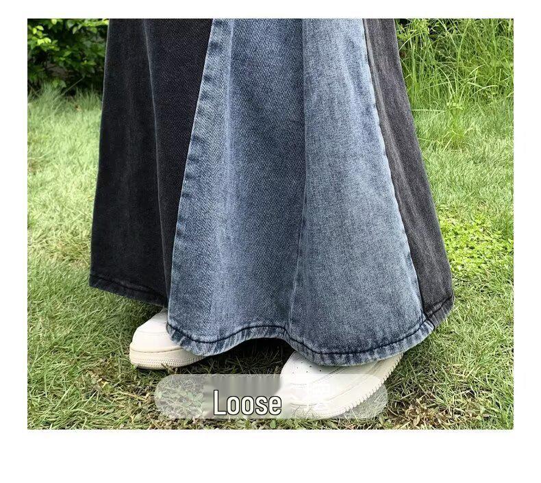 Ретро Джинсовая Юбка Миди А-силуэта в Лоскутном Стиле - Весна 2025 Женская Приталенная Модель с Цветным Блочным Дизайном