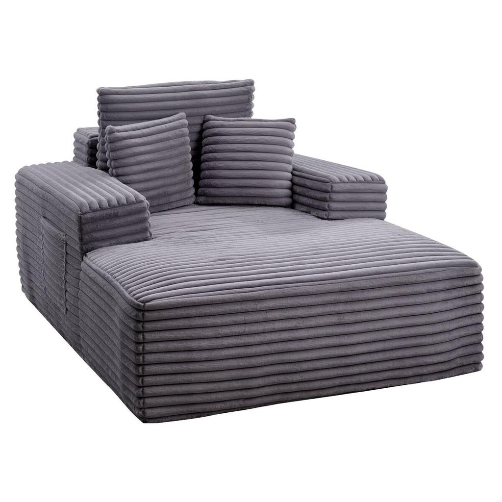 Chaise Lounge Chair, 1380 mm Boneless Chaise Lounge Indoor, Modern Upholstered Oversized Reading Chair with Throw Pillows & Armrests, Sofa Couch Deep