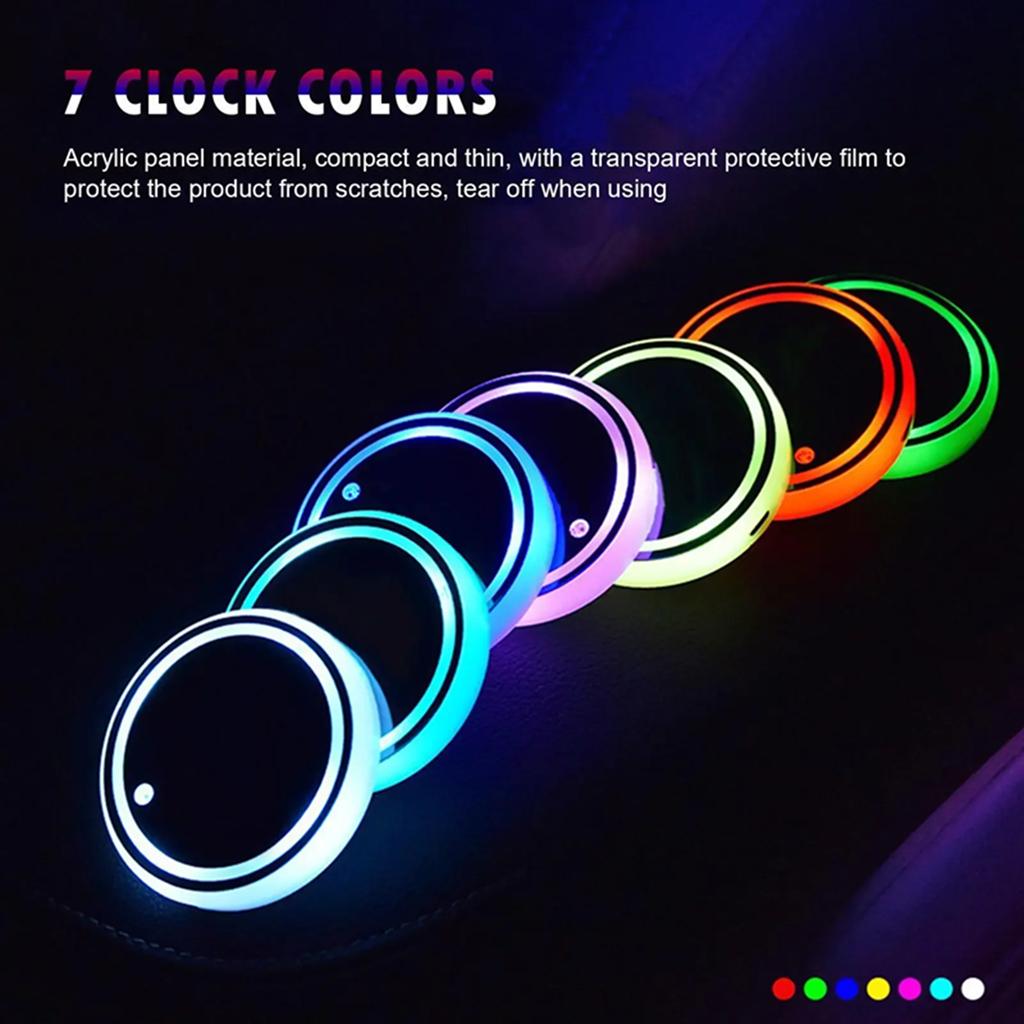 Best-selling car LED light water cup mat, seven-color water cup mat, car ambience light, USB charging, anti-slip mat