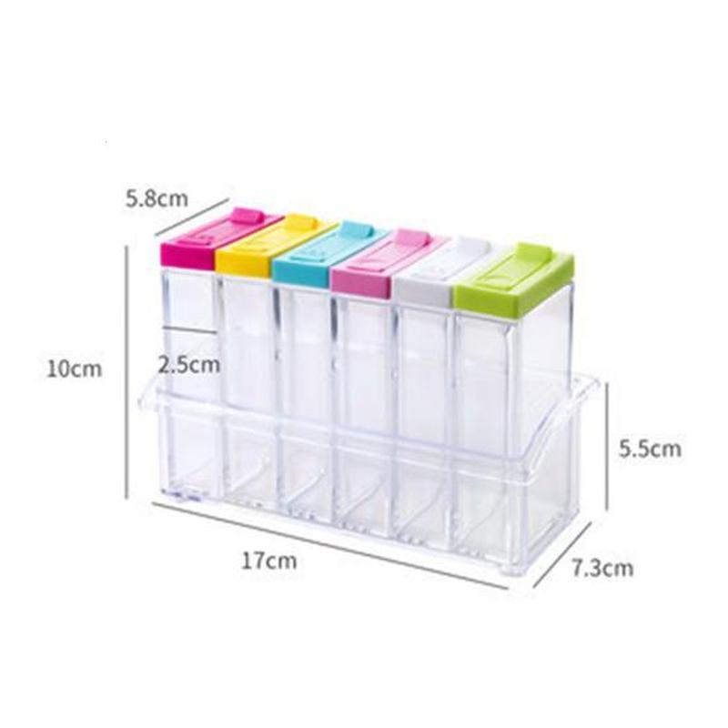 6Pcs/Set Seasoning Box with Tray Condiment Storage Plastic Moisture-Proof Salt Jar