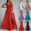 Women's V Neck Sexy High Waist Solid Color Shiny Gown Long Dress