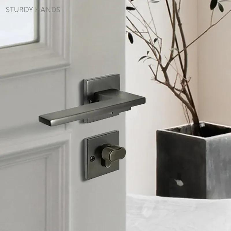 1 set of indoor silent door lock aluminum alloy Nordic minimalist bedroom split wooden door handle lock with key included