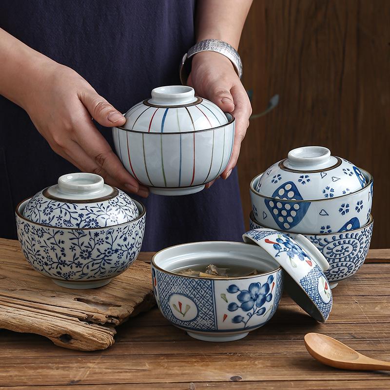 Hand-painted Ceramic Water-proof Stew Pot Small Household Stew Pot with Lid Steamed Egg Bowl Soup Porcelain Pot