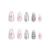 Almond False Nail for Women Silver and Pink Artificial Nail with Cross Decor for Women and Girls Nail Decoration