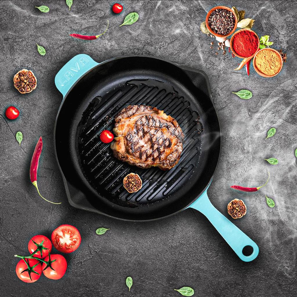 Lava Чугунная круглая сковорода-гриль пружинной серии. Длинный стержень, диаметр. Ø 28см.