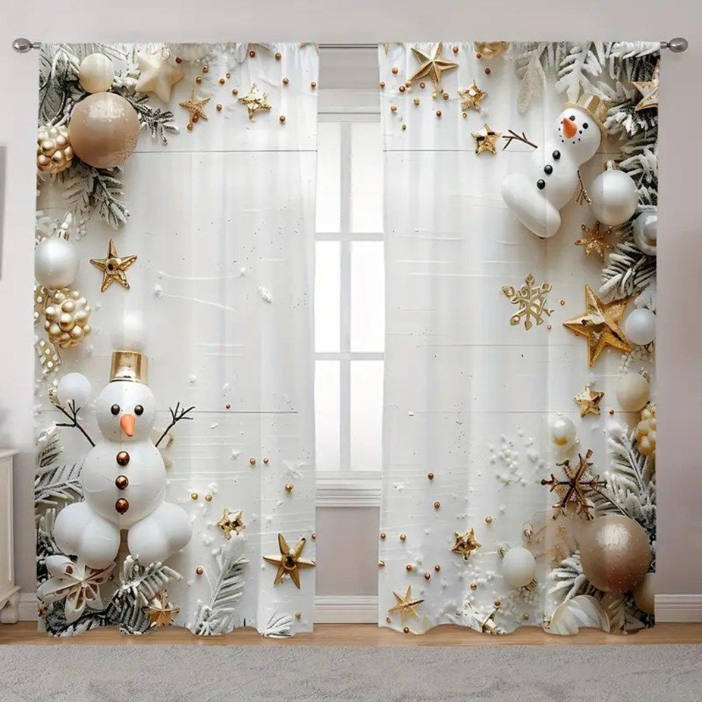 2 шт. Золотистые шторы с рождественским узором, кухонные шторы с рождественскими шарами, перегородки для гостиной, офиса на Рождество