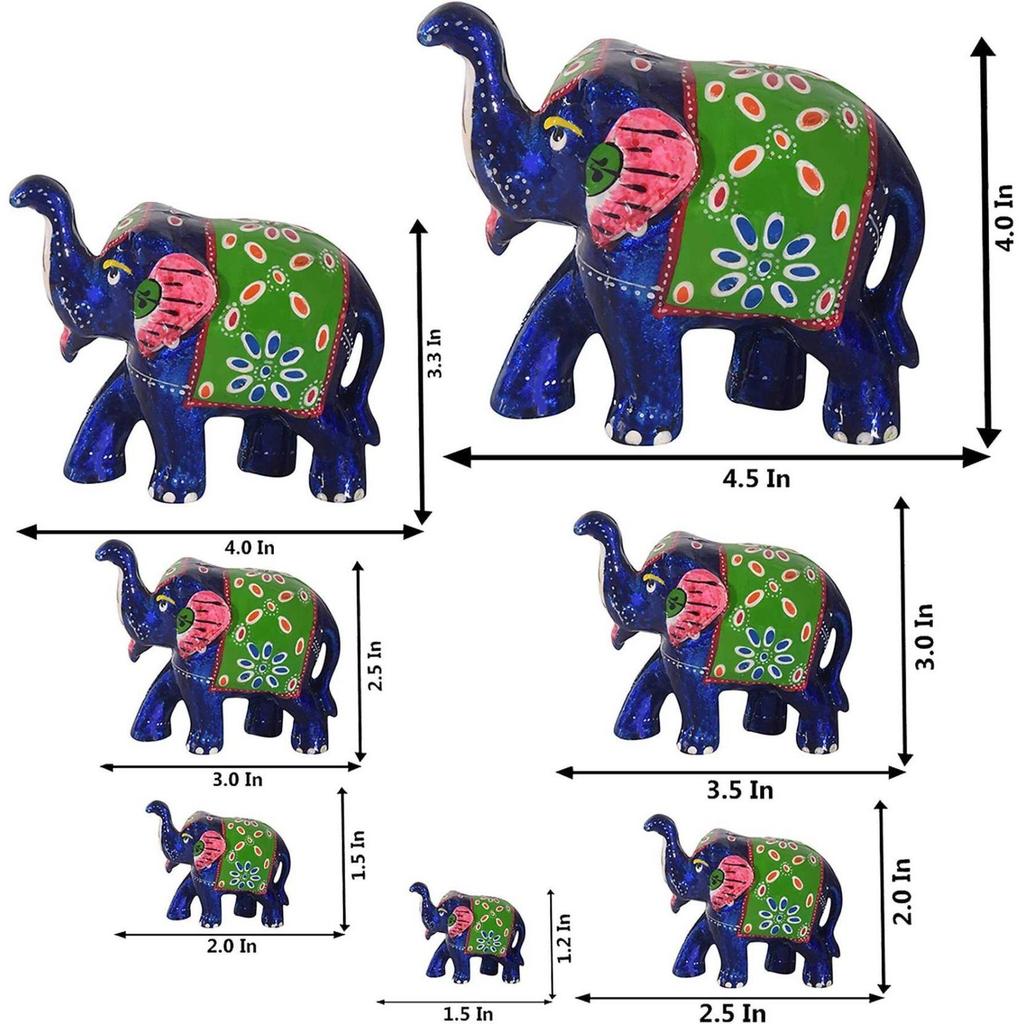 Elephant Sequence 7 Pieces Kanha Ji Pooja Room & Gifted Item For Home Decorative Showpiece - 10 Cm  (Paper Mache, Dark Blue)