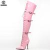 12CM High Heel Boots Pointed Toe Buckle Strap Lace Up Over-the-knee Thigh Long Boots Exotic,Fetish,Sexy,Shoes