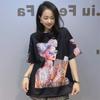 Cartoon Printed Short Sleeve T-Shirt for Women Summer Clothing Fashion Diamonds Thin O Collar Pullovers Wear