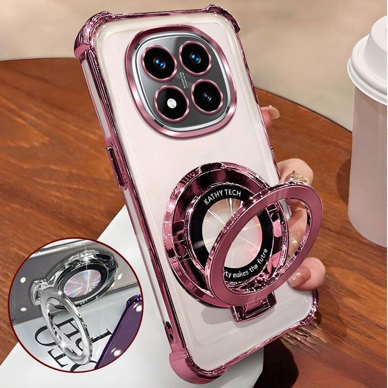 Чехол для телефона для Xiaomi Redmi Note 14 15 Pro Plus 15 15C 14C 14S 4G 5G Магнитный держатель-подставка Гальваническое покрытие Мягкий Прозрачный Противоударный Чехол