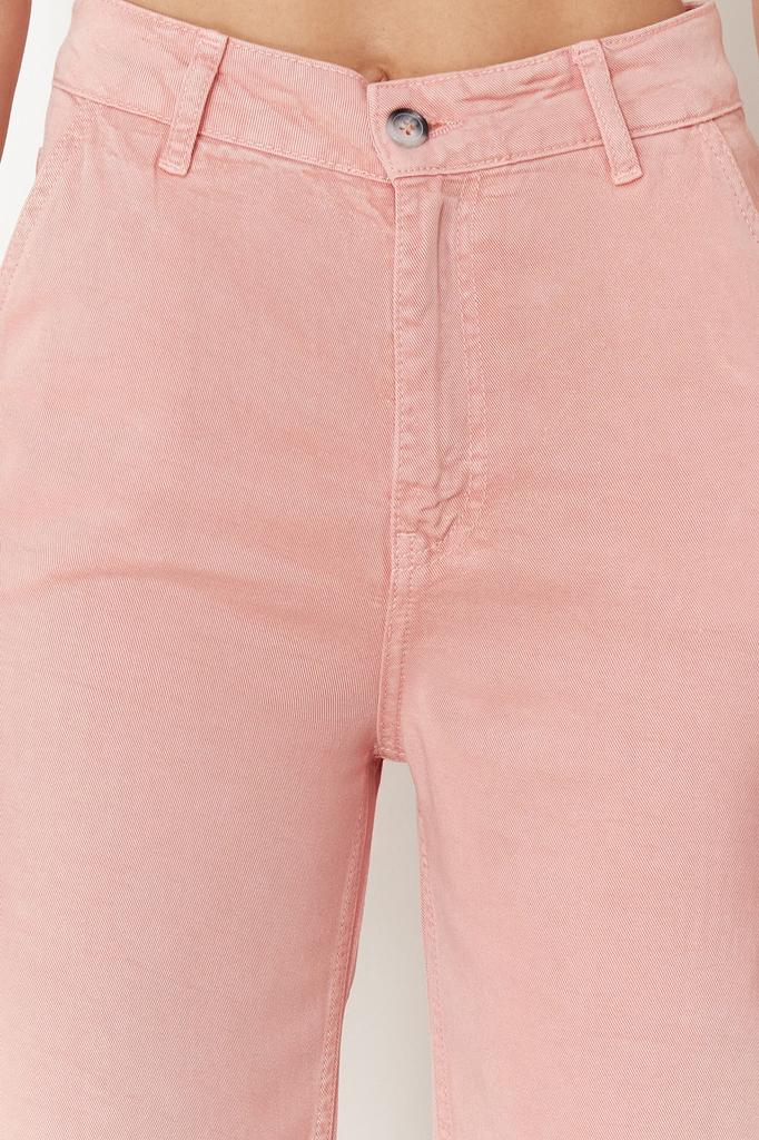 Women's Style Trousers Pink 100% Tencel Low Waist Wide Leg Jeans